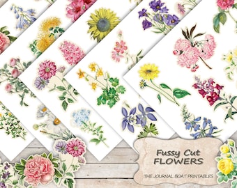 Fussy Cut Flowers,  Printable, Digital Download, Collage Sheet, Flowers, Junk Journal Ephemera, Embellishments