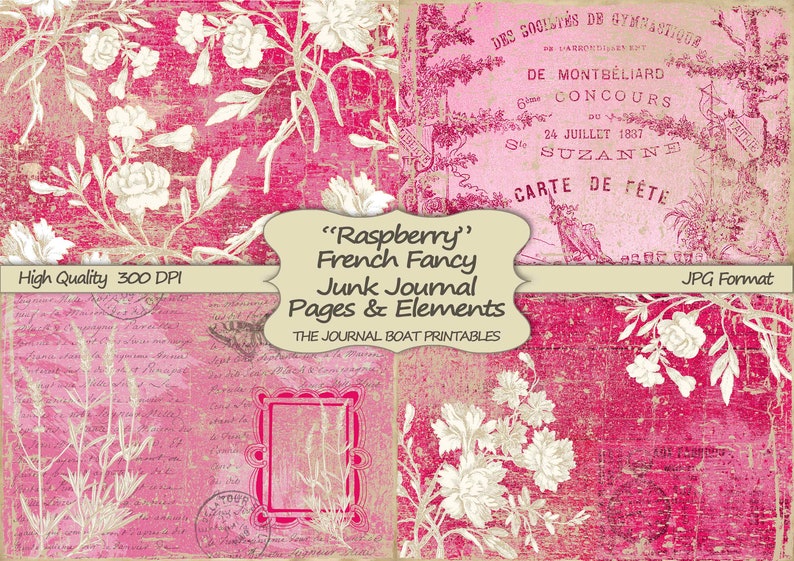 Printable Junk Journal Kit, Raspberry French Fancy, Ephemera, Journal ...