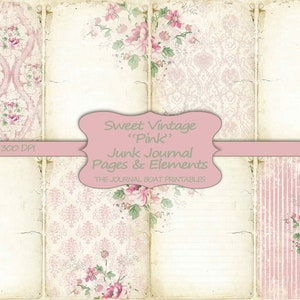Junk Journal Kit, Sweet Vintage, Rosa, Vintage Ephemera, Folhas de Colagem, Kit de Download Digital, Papel para Impressão, Páginas de Diário, Shabby Chic