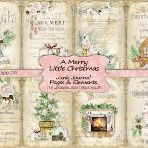 Junk Journal Kit, A Merry Little Christmas, Vintage Ephemera, Folhas de colagem, Kit de download digital, papel rosa para impressão, páginas de diário