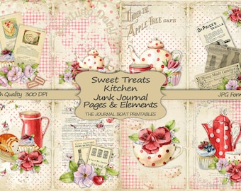 Junk Journal Kit, livre de recettes, Sweet Treats Kitchen, vintage Ephemera, rouge, Collage Sheets, Printable Paper, Journal Pages, téléchargement numérique