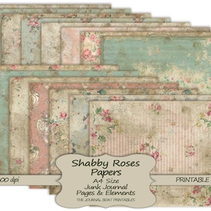 Schäbige Rosen Papiere, Papiere zum ausdrucken, Junk Journal, Vintage Papier, Junk Journal, Junk Journal Papier, Collage Sheet, Papiere zum ausdrucken.