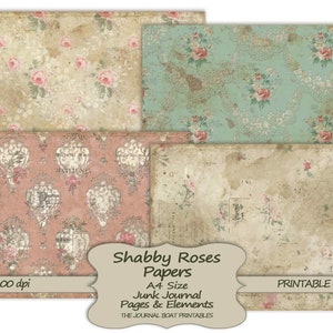 Shabby Rose-papper, utskrivbara skräpjournaler i A4-storlek, Grungy Vintage, digital skräpjournal, skräpjournalmaterial, collageark bild 4