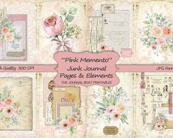 Junk Journal Kit, Pink Memento, Vintage Ephemera, Collage Sheets, Digital Download Kit, Afdrukbaar papier, Journal Pages