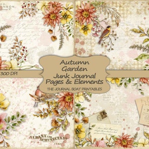 Kit de diario basura, jardín de otoño, material efímero vintage, hojas de collage, kit de descarga digital, papel imprimible, páginas de diario, estilo shabby chic