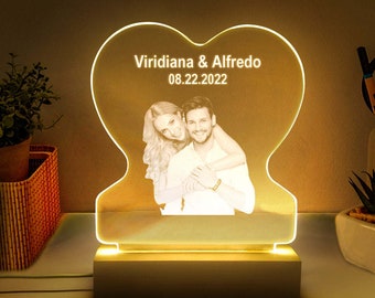 Lampe de nuit Led personnalisée avec Photo en forme de cœur, lampe de nuit en verre, cadeau pour les amoureux