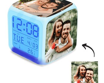 Personalized Colorful Lights Multi-Photo Alarm Clock For Bedroom