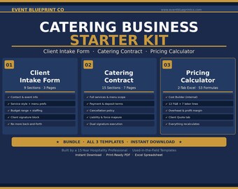 Kit de démarrage pour entreprise de restauration : formulaire d'admission, contrat, calculateur de prix (téléchargement instantané)
