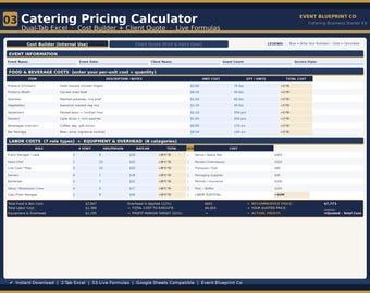 Calculateur de prix de restauration | Outil de calcul des coûts Excel et modèle de devis client | Tableur pour entreprise de restauration