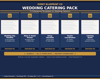 Pack de modèles de restauration de mariage | Chronologie, menu, liste de contrôle, fournisseur, devis (PDF)