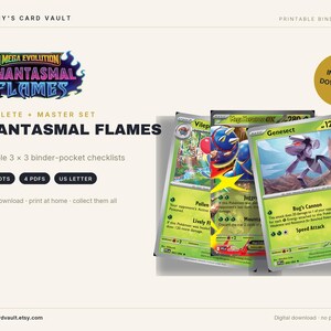 Pokémon TCG Phantasmal Flames Binder Map Checklist, Complete + Master Set Printable, 9-Pocket Pages Digital Download