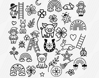Luck bundle - 38 files - Cloverleaf- Piglet - Spider - Vector template - Lasercut file - .dxf .svg .ai .pdf .png - Plotter file - DIY