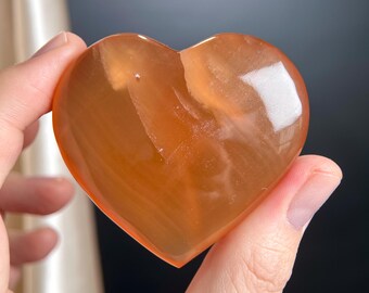 Honey Calcite Crystal Heart Carved Natural Golden Calcite Stone Warm Yellow Mineral Specimen Home Decor Crystal Collector Gift