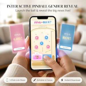 Interactive Pinball Gender Reveal Game, Editable Canva Template (Digital Download)