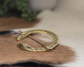 Viking Brass Cloak Pin Scarf Penannular Dragon Gotlandic Design Blanket Pin