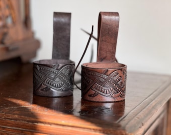 Embossed Dragon Leather Drinking Horn Holder - Jelling Style