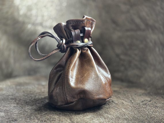 Leather Pouch Hand Made Drawstring Pouch Medieval Reenactment LARP