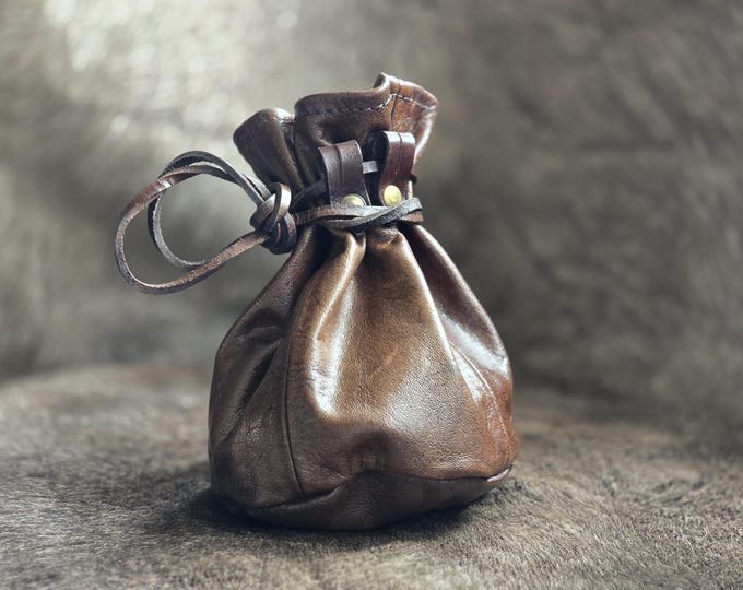 Leather Pouch Hand Made Drawstring Pouch Medieval Reenactment LARP Costume Brown