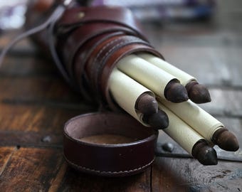Handmade Leather Scroll Holder with 3 Scrolls: Roman Capsa