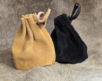 Handmade Suede Leather Drawstring Pouch: Medieval LARP Coin Dice Bag