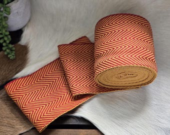 Viking Winningas, Herringbone Pattern, 7 m Length Red Yellow Leg Wraps Hand Crafted mustard/red