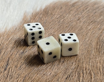 Dice, Set of 3 Cow Bone Gambling Die Post Medieval dice, LARP Reenactment
