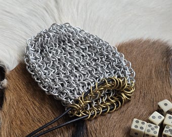 Drawstring Chainmail Dice Bag Hand Made Pouch Medieval Reenactment LARP Costume