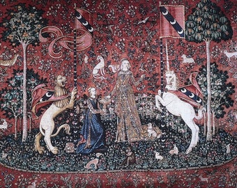Woven Tapestry Lady and the Unicorn Hearing 54"x41" As Seen In Harry Potter