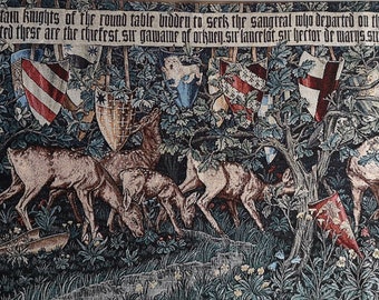 William Morris Holy Grail Tapestry: Verdure with Deer and Shields Wall Hanging