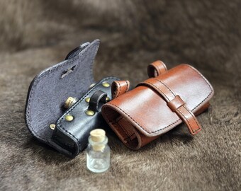 Leather Hand Made Potion Holder, Leather Belt Pouch with 3 Bottles