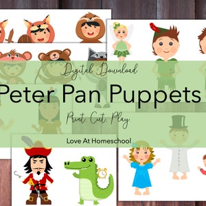 Peter Pan Printable Character Puppets, INSTANT DOWNLOAD