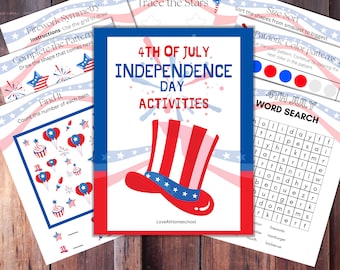 JULY 4th ACTIVITY PACKET, Handwriting, tracing, patterns, counting, Independence Day, Montessori, homeschool, preschool, instant download