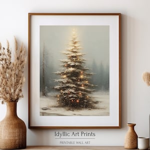Christmas Tree Painting, Vintage Christmas Decor Printable Wall Art ...