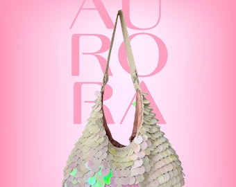 Bolso de hombro AURORA blanco con lentejuelas, bolso de novia brillante, bolso con estética Y2K brillante, bolso holográfico para despedida de soltera, regalo para la novia
