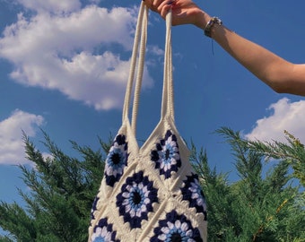 Bolso de ganchillo Evil Eye / Bolso cuadrado de la abuela / Bolso de punto / Bolso Hobo / Bolso Boho / Estilo Boho / Bolso de mano / Bolso de hombro de ganchillo