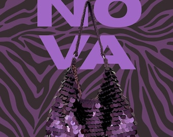 Bolso NOVA de lentejuelas moradas, bolso brillante con estética Y2K, bolso de noche brillante, bolso de fiesta, regalo moderno para ella.