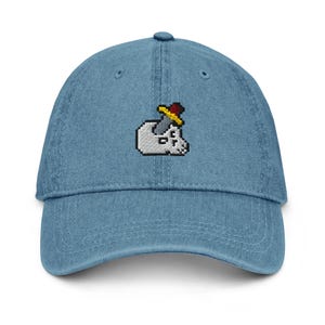 Denim Runescape Slayer (larger icon) Hat, Embroidered Runescape Hat, OSRS Hat, Slayer, Runescape Hat, Video Game Hat, Runescape Slayer Skill