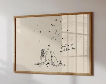 Neutral Boho Hand-Drawn Wall Art Just a Girl Print Minimalist Dog Friend Poster Cute Decor Beige Aesthetic Bedroom Dog Mom Gift Digital Art