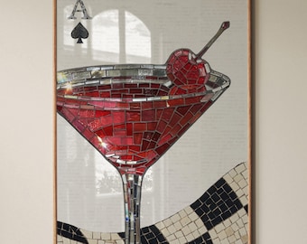 Cherry Martini Print Mosaic Classy Checkered Ace of Spades Bar Cart Wall Art Red Cocktail Poster Disco Home Bar Decor Trendy Print Gift Her