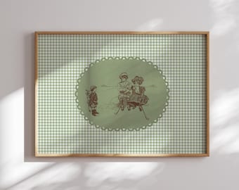 Golf Wall Art Gingham Nursery Vintage Baby Boy Room Decor Kids Golf Illustration Country Club Print Toddler Playroom Green Digital Download