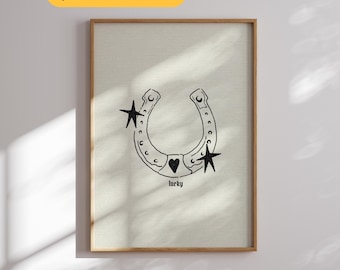 Lucky Horseshoe Print: Hand Drawn Western Wall Art, Vintage Good Luck Decor (Digital Download)