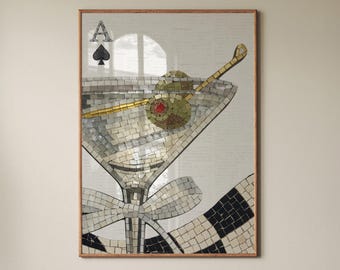Mosaic Dirty Martini Print Classy Ace of Spades Bow Checkered Bar Cart Wall Art Olive Cocktail Poster Disco Home Bar Decor Gift Her Digital