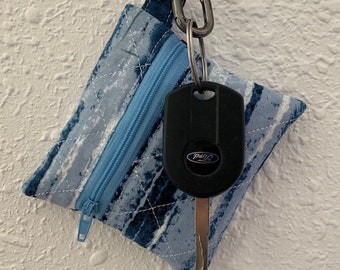 fabric wallet, keychain wallet, wallet zipper pouch, fabric card holder, ocean blue keychain wallet, zipper coin pouch, blue keychain pouch