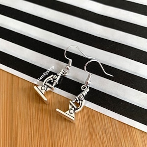 Cool quirky silver microscope science biology earrings on silver plated hooks