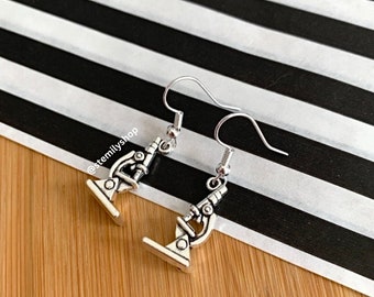 Cool quirky silver microscope science biology earrings on silver plated hooks