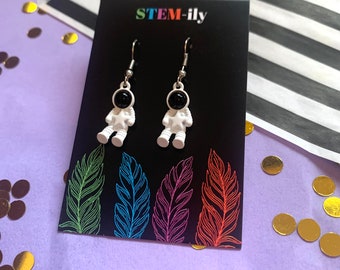Astronaut white and silver Earrings, Quirky Space Lover Gift, Surgical Steel