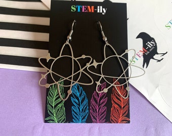 Atom Dangle Earrings: Stainless Steel, Surgical Steel Hooks