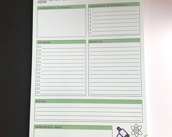 Green Science experiment planner note pad notepad