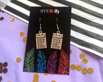 Calculator Earrings: Quirky Silver STEM Earrings, Surgical Steel Hooks