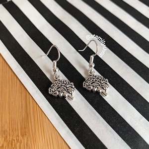 Cool quirky silver brain stem science drop dangle biology earrings on silver plated hooks